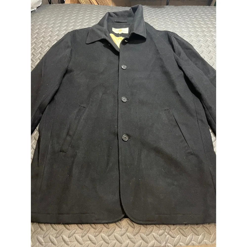 Peter Millar Coat Mens Large Black 100% Cashmere Silk Lined Car Coat Jacket